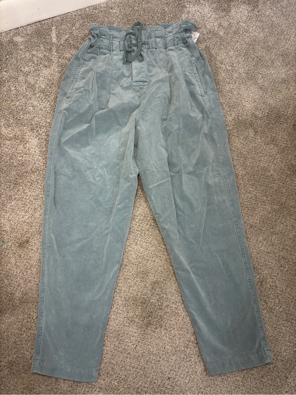 NEW! FREE PEOPLE Margate Pleated Velvet Trousers Washed Out Aqua Green Size XS